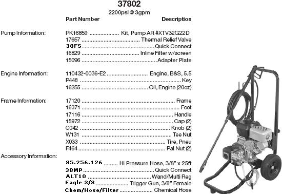 Excell 37802 pressure washer parts