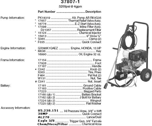 Excell 37807-1 pressure washer parts