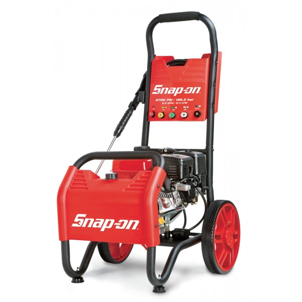Snap-on pressure washers combine the most advanced features with the performance and durability expected of Snap-on. This Snap-on™ 870599 2,700 PSI gasoline pressure washer is powered by a durable, high-performance 7HP engine coupled to an industrial triplex pump that flows 2.2 gallons per minute.  Easy pressure output adjustment from 1 to 2,700 PSI, depending on spray nozzle in use.  1 gallon on-board detergent tank.
