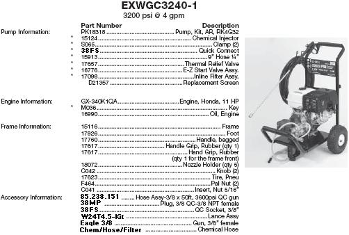 Excell EXWGC3240-1 pressure washer parts