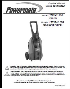 Powewmate Durabuilt PW0551750 Electric Pressure Washer Replacement Parts & Owners Manual