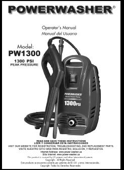PW1300 Electric Power Washer Replacement Parts & Owners Manual