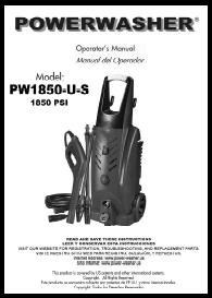 PW1850-U-S Electric Power Washer Replacement Parts & Owners Manual