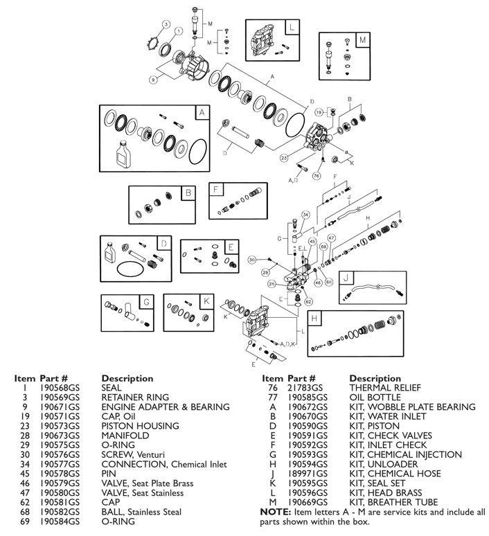 EXCELL DEVILBISS WG2022 FAIP PRESSURE WASHER FAIP PUMP PARTS