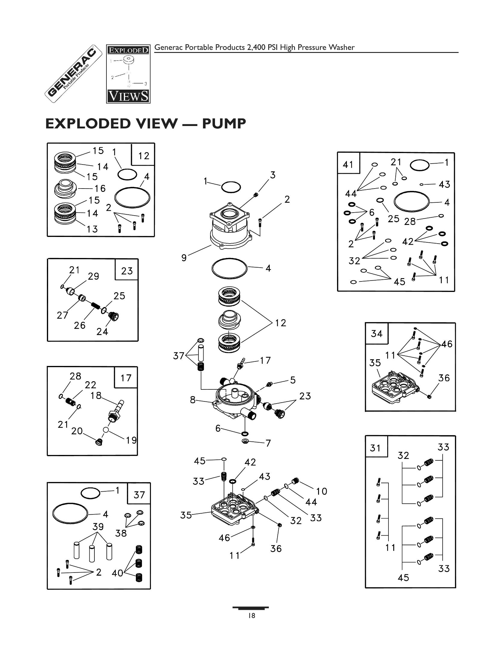 Generac pressure washer model 14400 replacement parts, pump breakdown