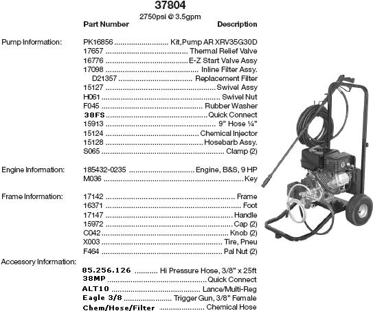 Excell 37804 pressure washer parts