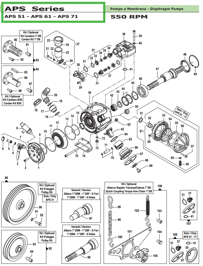 COMET APS51,APS61 &amp; APS71 Diaphragm pump parts