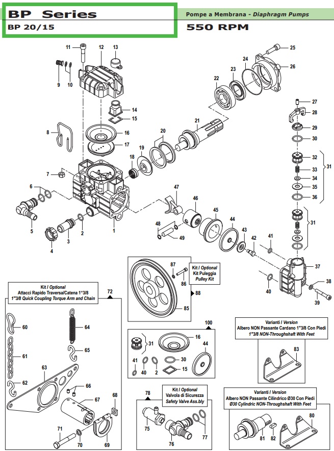 COMET BP20/15 Diaphragm pump parts