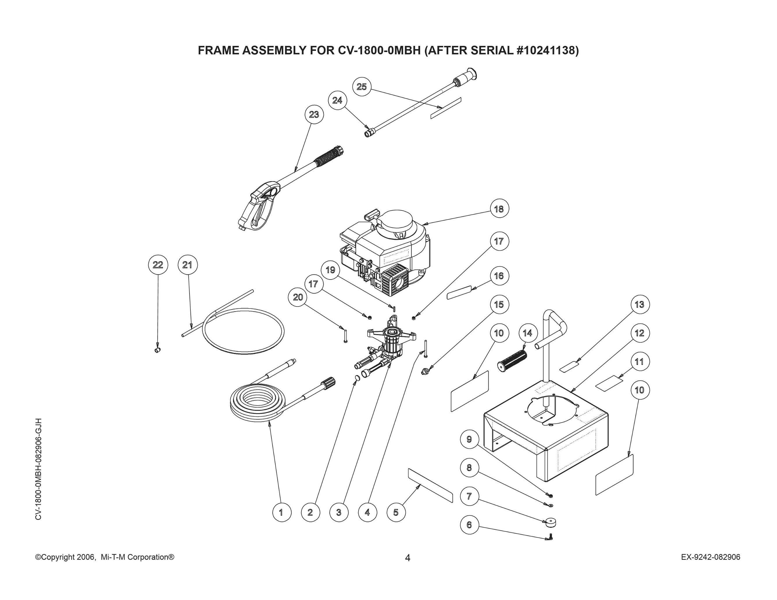 CV-2100-0MBC pressure washer replacement parts, breakdown, pumps & repair kits.