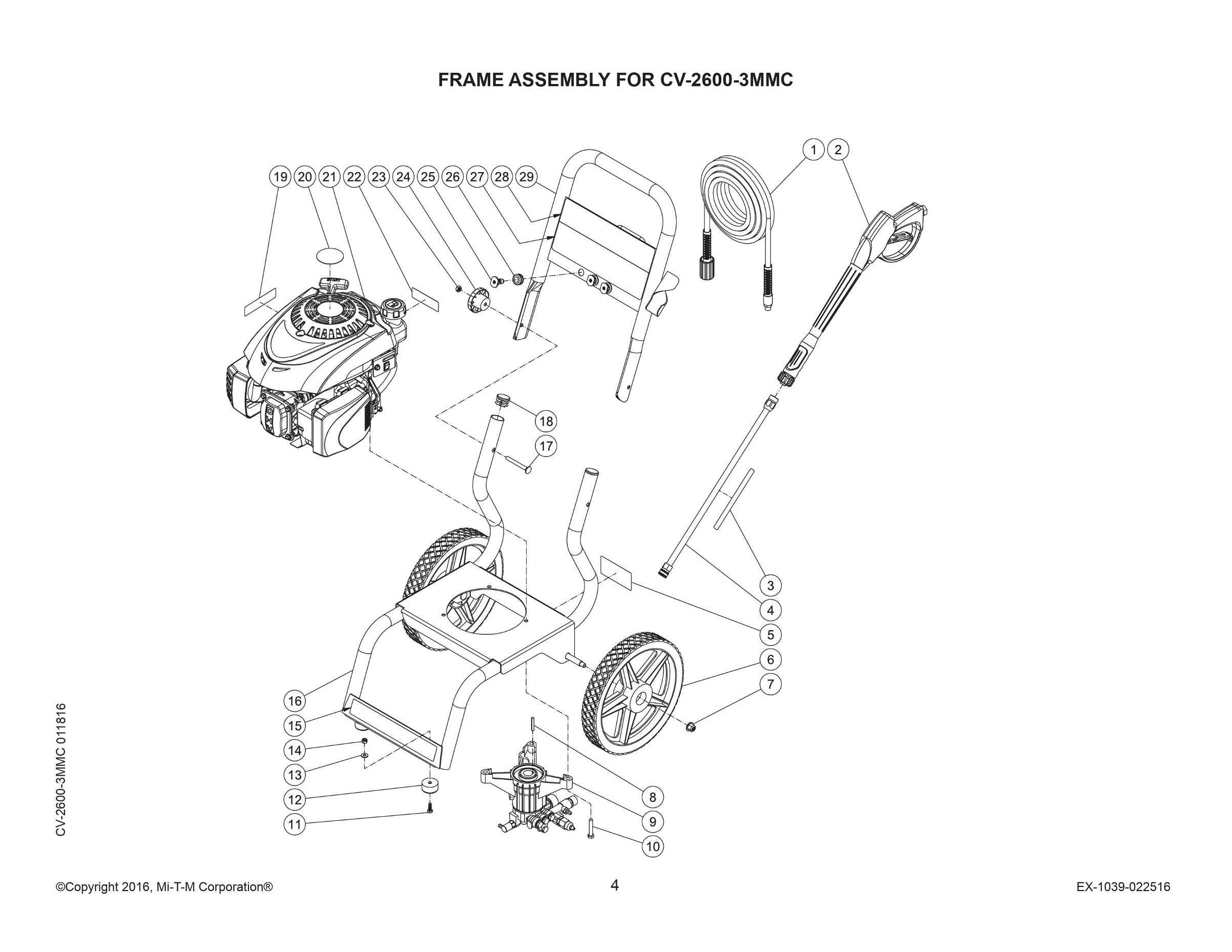 CV-2600-3MMC pressure washer replacement parts, breakdown, pumps & repair kits.