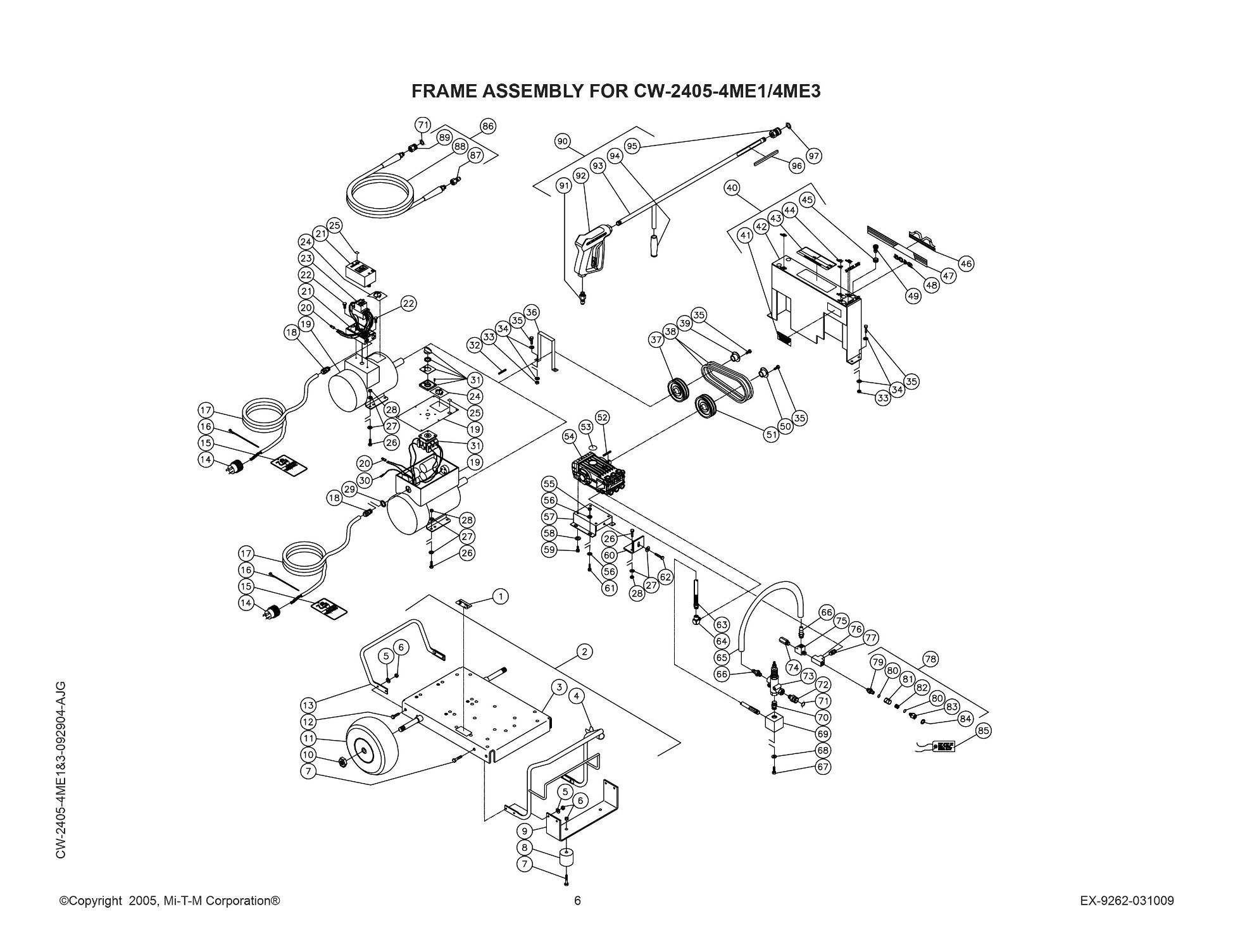 CW-3006-1ME3 Pressure Washer Breakdown, repair kits, pumps & owners manuals.