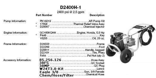 Excell D2400-1 pressure washer parts