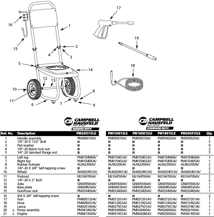 PW165015LE REPLACEMENT PARTS