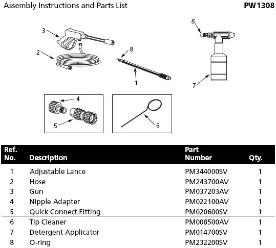 PW1308 PARTS