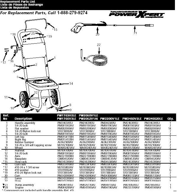 Campbell Hausfeld PW1755V3LE pressure washer replacment parts