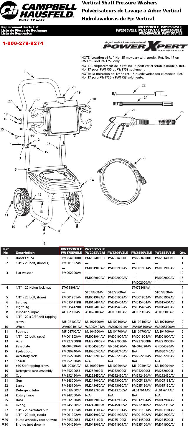 PW1753V3LE PARTS BREAKDOWN