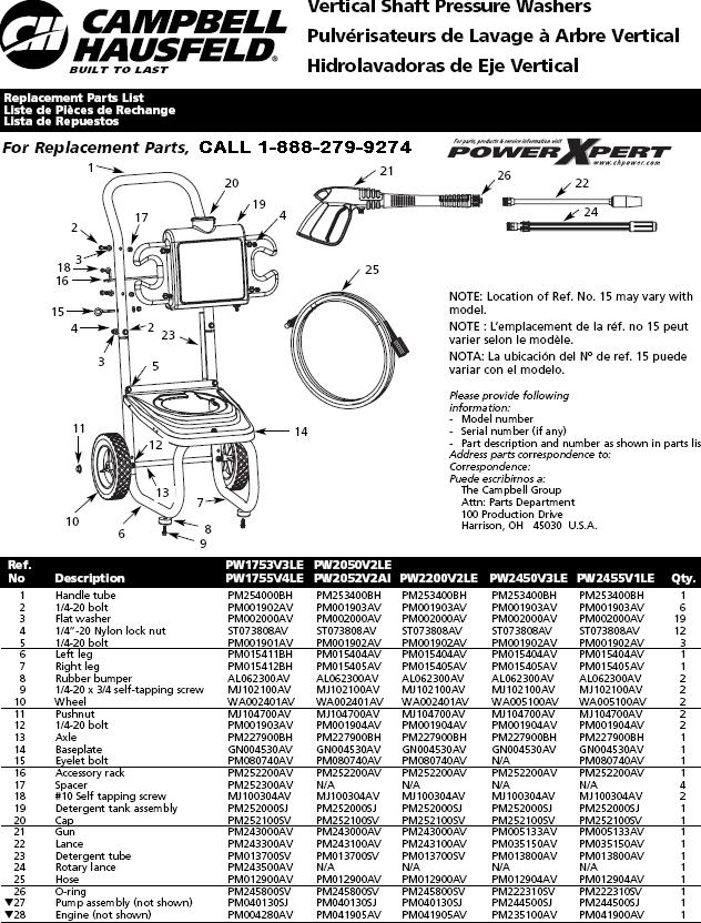 PW2050V2LE PARTS BREAKDOWN