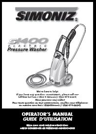 SIMONIZ S1400 Electric Power Washer Replacement Parts & Owners Manual