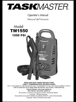 TASKMASTER TM1550 Electric Pressure Washer Replacement Parts & Owners Manual