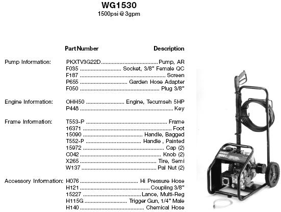 excell wg1530 pressure washer replacement parts