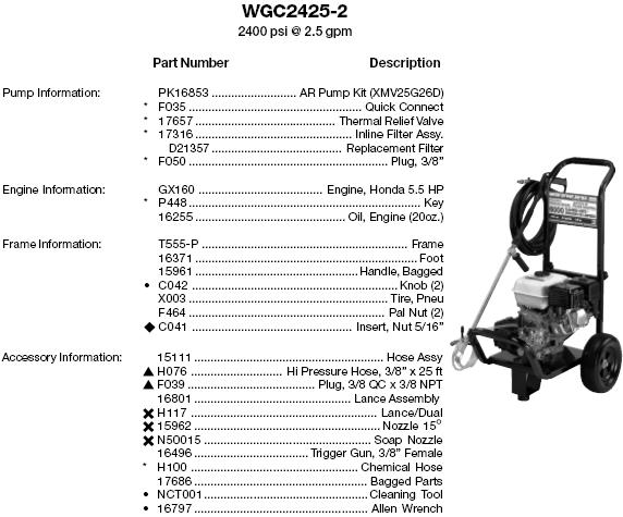 excell devilbiss power washer wgc2425-2 replacement parts