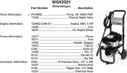 WATER DRIVER WGV2021 PRESSURE WASHER PARTS