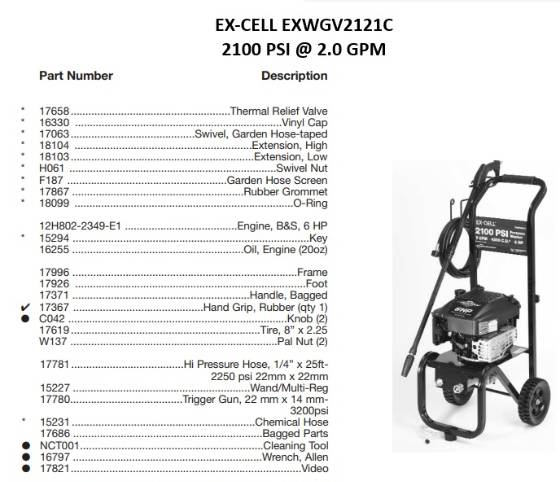 EX-CELL, EXWGV2121-C Parts