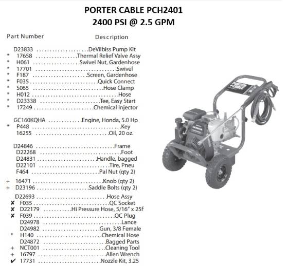 PORTER CABLE, PCH2401 Pressure Washer Parts