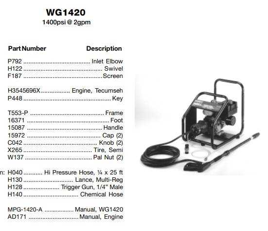 WATER DRIVER, WG1420 Pressure Washer Parts