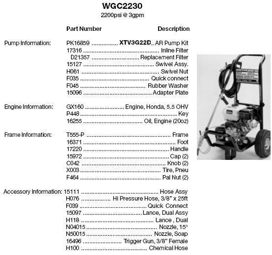 WATER DRIVER, WGC2230 Pressure Washer Parts