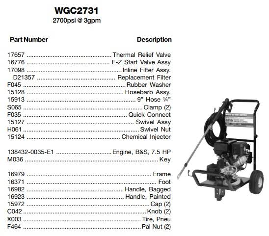 WATER DRIVER, WGC2731 Pressure Washer Parts