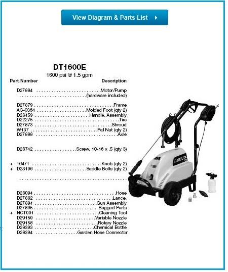 DELTA, DT1600E Pressure Washer Parts